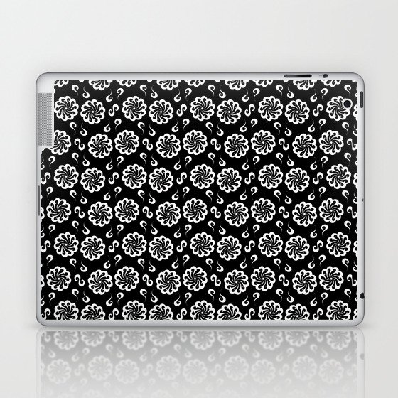 Black and White Psychedelic Flower Pattern Laptop & iPad Skin