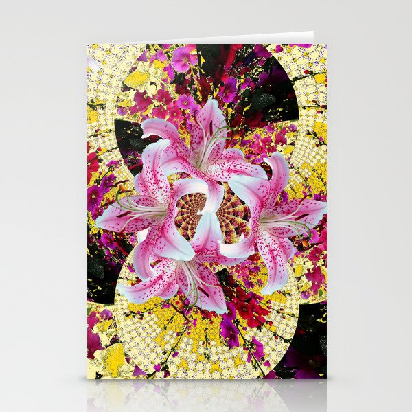 ABSTRACTED FUCHSIA-PINK LILY & HOLLYHOCKS GARDEN Stationery Cards
