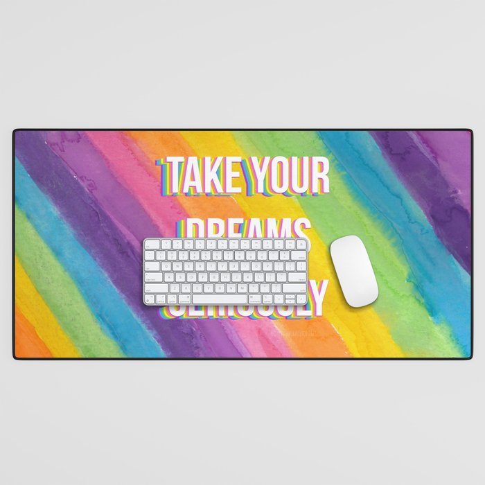 Take Your Dreams Seriously with Pastel Rainbow Stripes Desk Mat