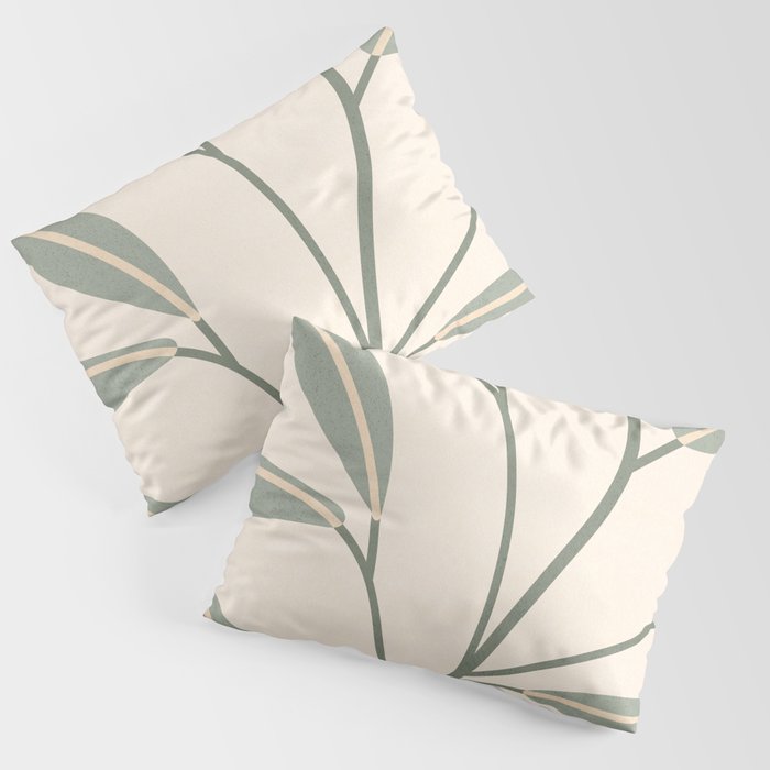 Mid Century, Modern Artwork, Plant Leaves, Beige 1 Pillow Sham
