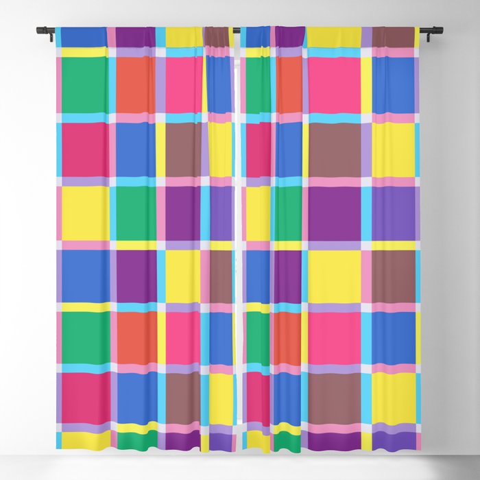 Modern Coloured Check / Colourful Summer Squares Blackout Curtain