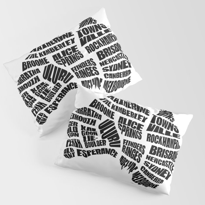 Australia Word Map - Black and White Pillow Sham