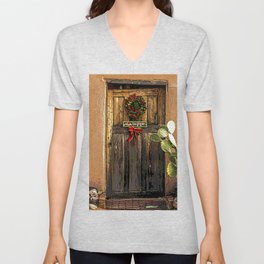 Old Wooden Door during Chistmas Time in Mesilla, N.M. Unisex V-Neck