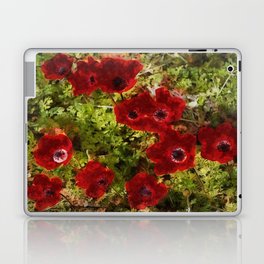 Red Wild Anemone Flowers Abstract Art Laptop Skin