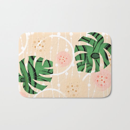 Monstera on beige background. Bath Mat