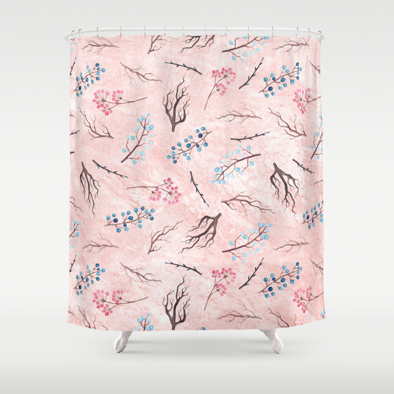 Watercolor Coral Brown Blue Pink Floral Marble Shower Curtain By Pink Water Society6