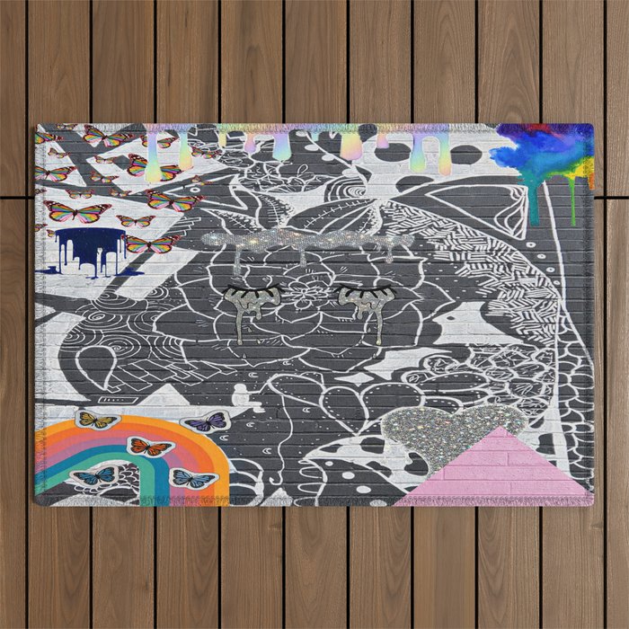 Collage of Chaos, Symbols, and Colors Outdoor Rug