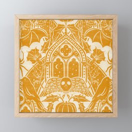 Gothic Halloween Damask - marigold and cream  Framed Mini Art Print