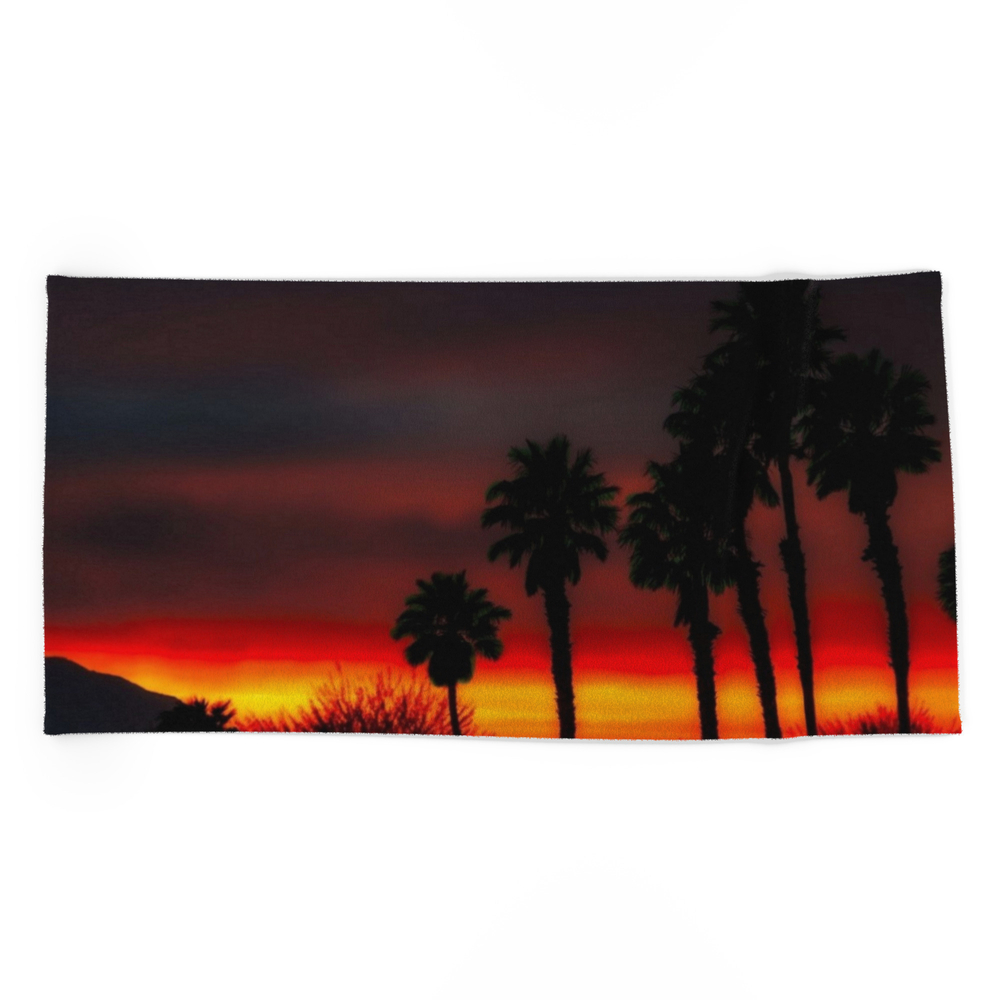 Late Summer Sunset With Palms Beach Towel by jeanpaulferro
