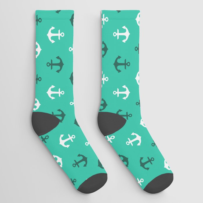 White and green anchors Socks