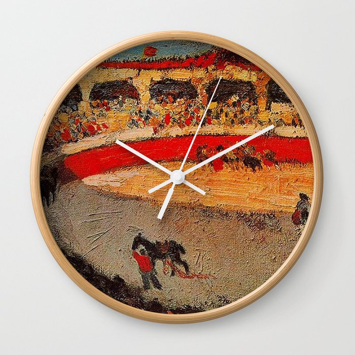 Pablo Picasso - La Corrida - Plaza de Toros Pamplona, Spain matador and bull landscape painting  Wall Clock
