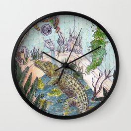 Crocodile in the Tub Wall Clock | Scary, Painting, Jungle, Crocodile, Illustration, Shower, Reptile, Exotic, Watercolor, Florida 