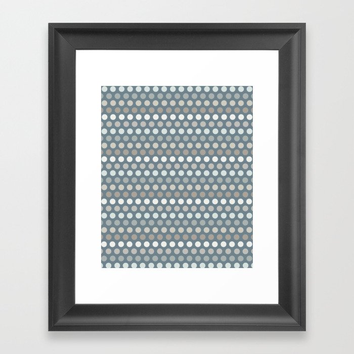 Polka Dot Stripes Minimalist Pattern in Medium Neutral Blue Gray Tones  Framed Art Print