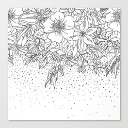 Cute Black White floral doodles and confetti design Canvas Print