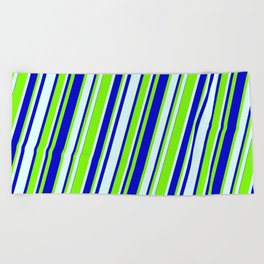 [ Thumbnail: Light Cyan, Blue & Green Colored Lined/Striped Pattern Beach Towel ]