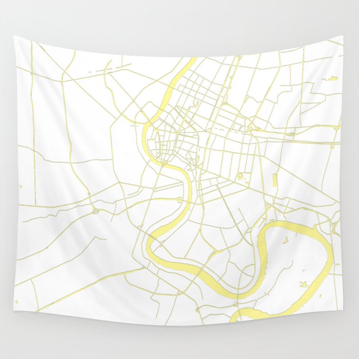 Bangkok Thailand Minimal Street Map - Pastel Yellow and White Wall Tapestry
