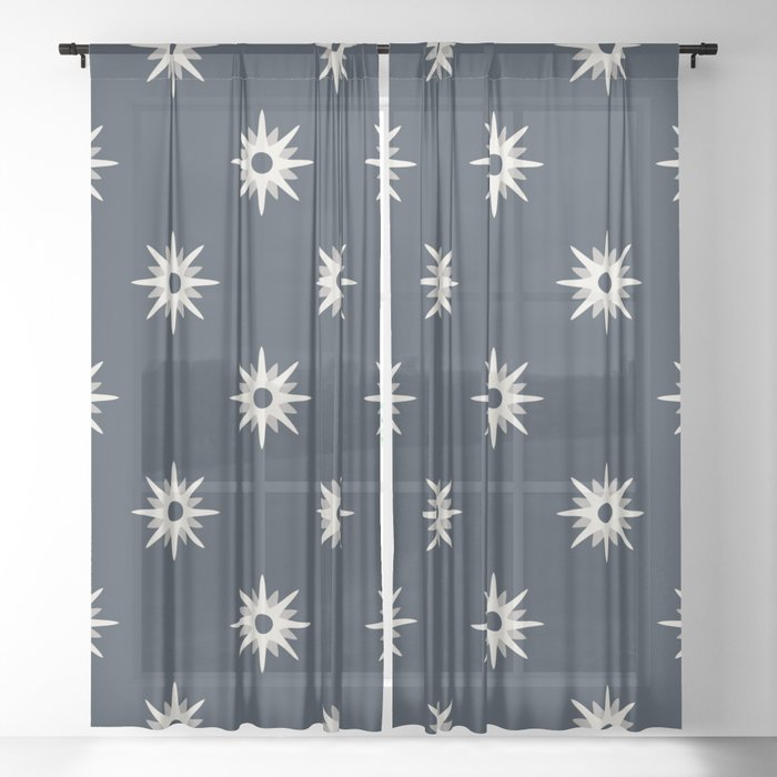 Navy atomic mid century white stars pattern Sheer Curtain
