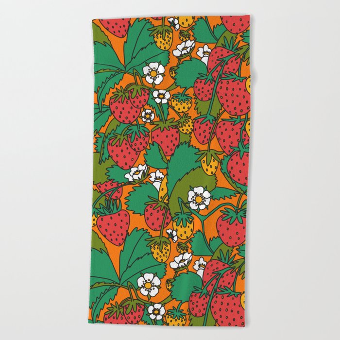 Orange Strawberries Beach Towel