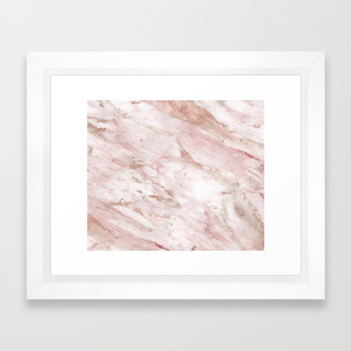 Pink marble - rose gold accents Framed Art Print