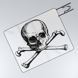 Skull and Crossbones | Jolly Roger | Pirate Flag | Black and White | Picnic Blanket