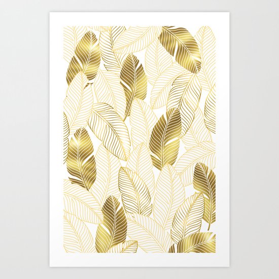 Gold tropical leaves pattern Art Print