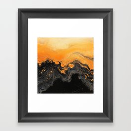 Orange and Black Fluid Pour Abstract Framed Art Print