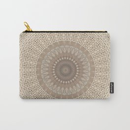 Unique Texture Taupe Burlap Mandala Design Carry-All Pouch