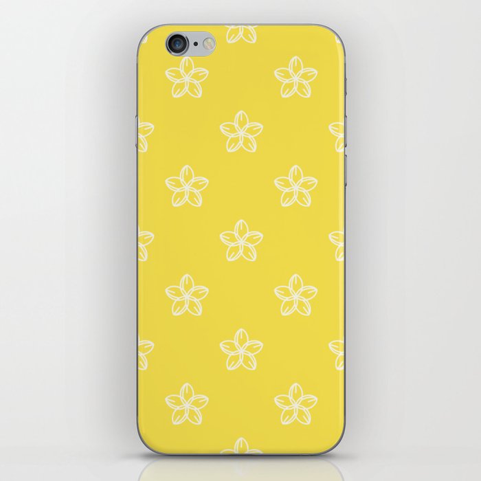 White Plumeria Buddhist Pattern on Sunshine Yellow iPhone Skin