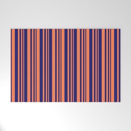 [ Thumbnail: Coral and Midnight Blue Colored Lines/Stripes Pattern Welcome Mat ]