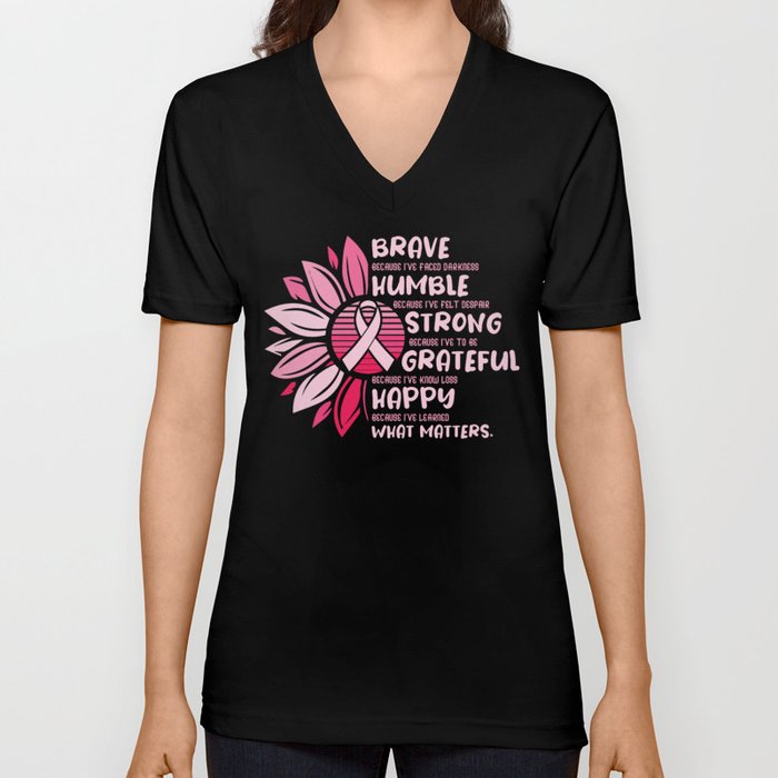 Breast Cancer Awareness Sunflower V Neck T Shirt
