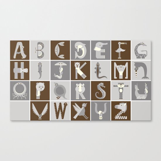 Neutral Horizontal Animal Alphabet (Complete Poster) Canvas Print