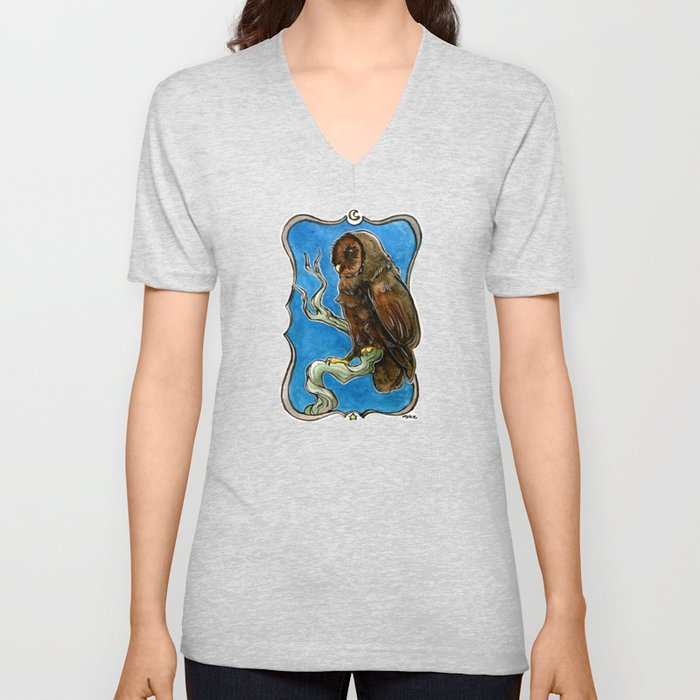 Black Owl V Neck T Shirt