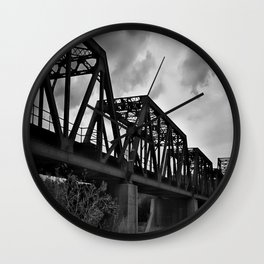 Train Bridge (Black & White) Wall Clock | Landscape, Photo, Black and White 
