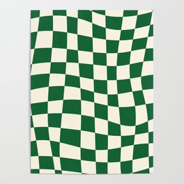 Wavy Checkered Green and White Poster