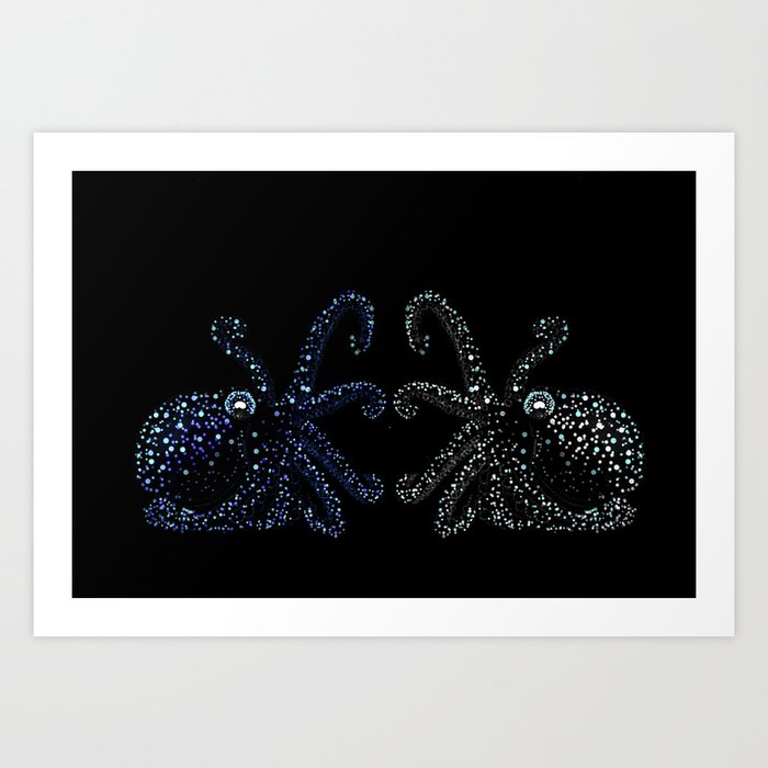 Octopus battle in the night Art Print