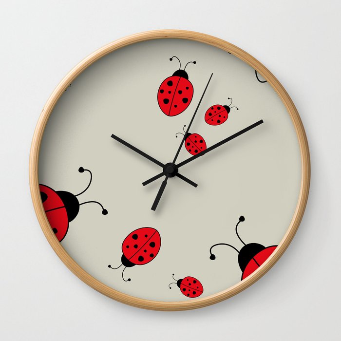 Ladybugs-Beige+Red Wall Clock