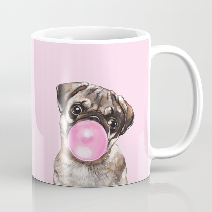 Pug with Pink Bubble Gum Coffee Mug