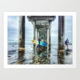 Surfers, La Jolla Shores Pier, San Diego, California. Art Print