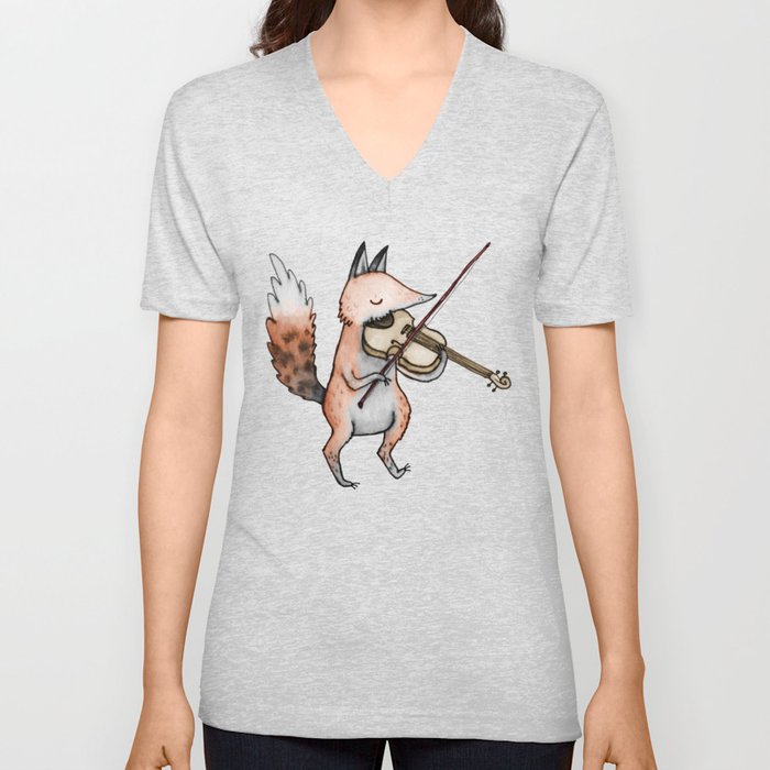 Violin Fox V Neck T Shirt