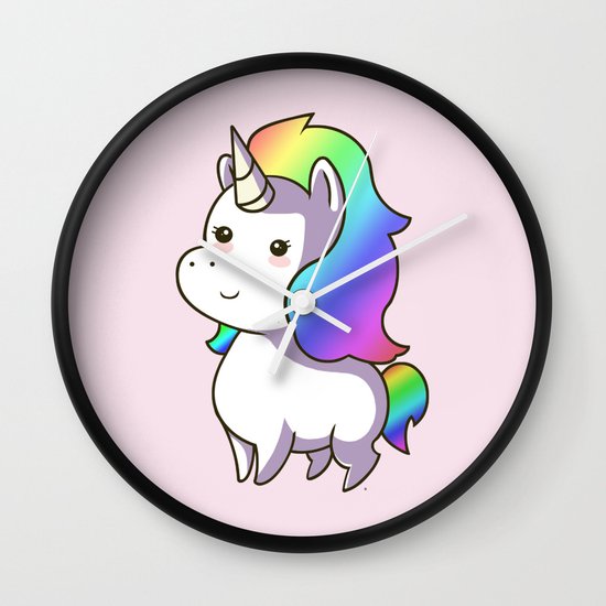 Super Cute Rainbow Unicorn Kawaii Wall Clock By Steelartstudios Society6