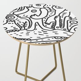 Black and White Hand Draw Graffiti Creatures and the river of life  Side Table