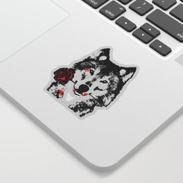 Wolf blood stained, holding a red rose. Sticker