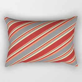 [ Thumbnail: Coral, Grey, Pale Goldenrod, and Red Colored Striped Pattern Rectangular Pillow ]