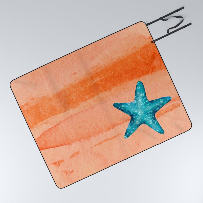 Starfish on Coral Watercolor - Florida Coastal Picnic Blanket