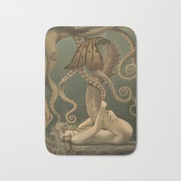 "Mermaid & Octopus No. 4" by David Delamare (No Border) Bath Mat