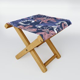 Tigers in a tiger lily garden // textured navy blue background very peri wild animals carissma pink flowers Folding Stool