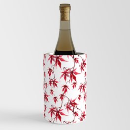 Watercolor Botanical Red Japanese Maple Leaves on Solid White Background Wine Chiller