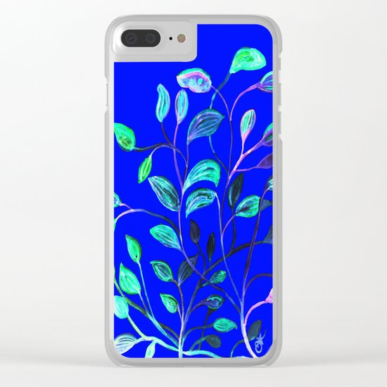 Blue Night's Red and Green Leaves! Clear iPhone Case