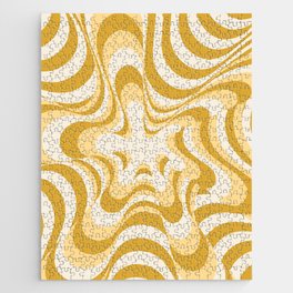 Abstract Groovy Retro Liquid Swirl Yellow Pattern Jigsaw Puzzle