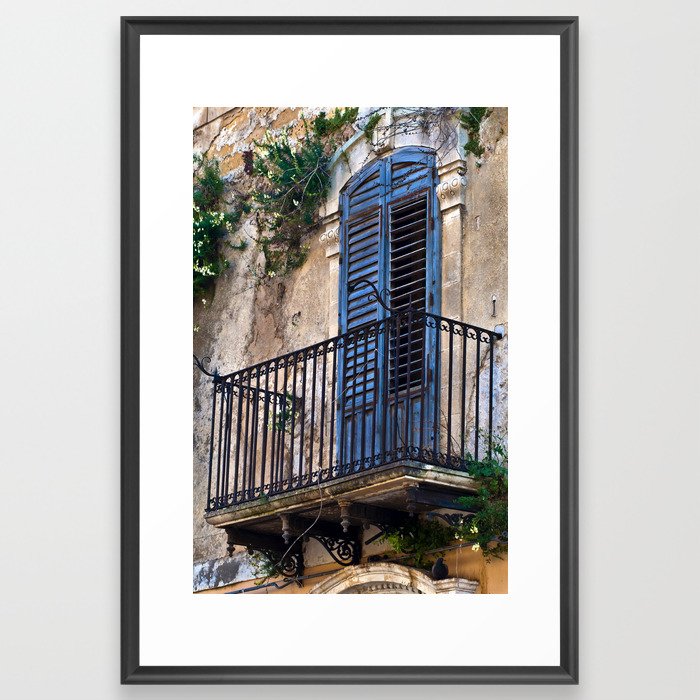 Blue Sicilian Door on the Balcony Framed Art Print